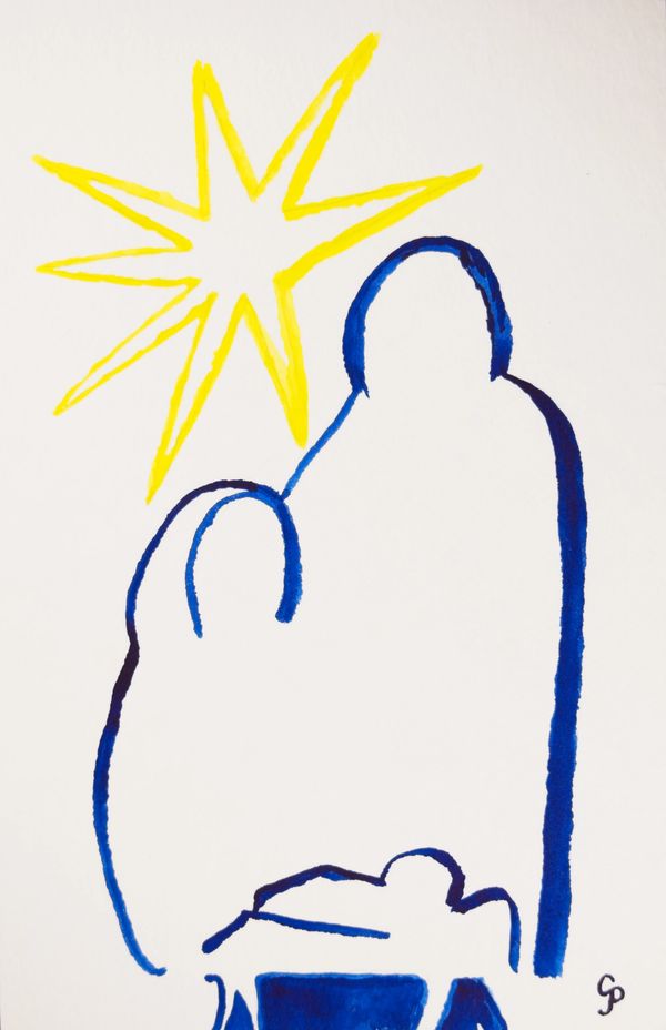 Watercolor painting of the Christmas nativity