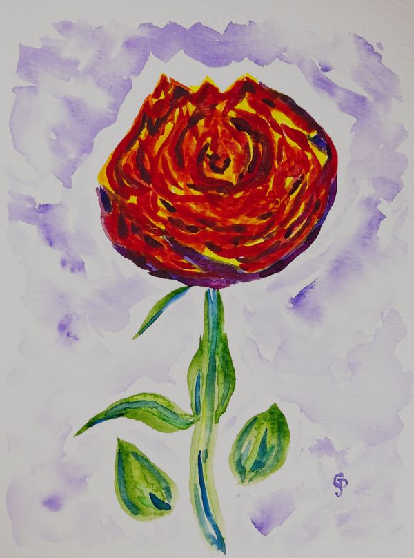 Watercolor painting of a red rose