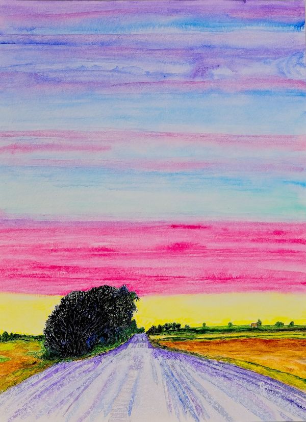 Watercolor painting of an open road