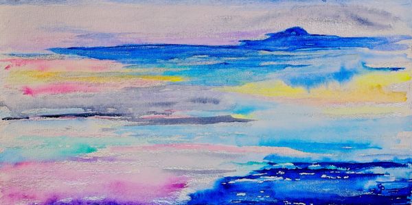 Watercolor painting of quiet seas