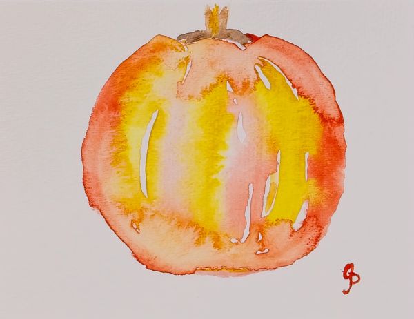 Watercolor painting of a simple abstract pumpkin