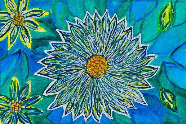 Watercolor painting of various flower stages