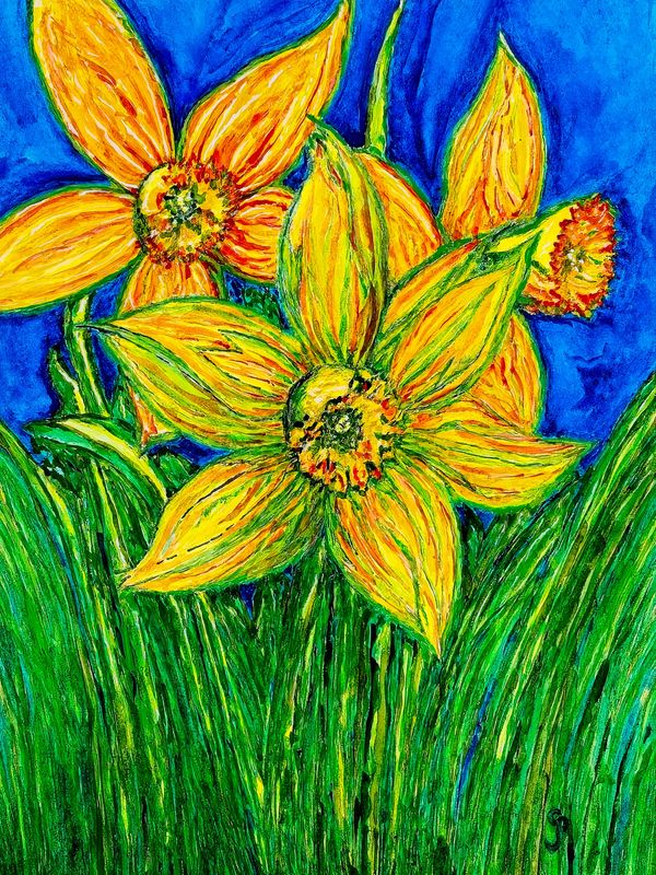 Watercolor painting of daffodils
