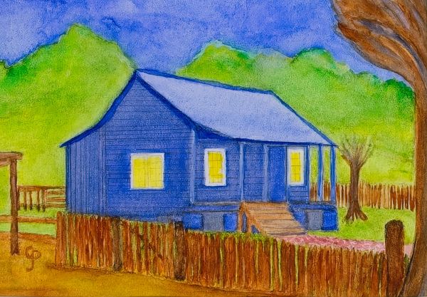 Watercolor painting of a old simple home
