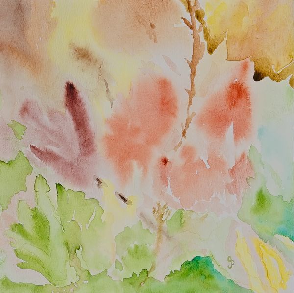 Watercolor painting of an abstract perspective on fall leaves