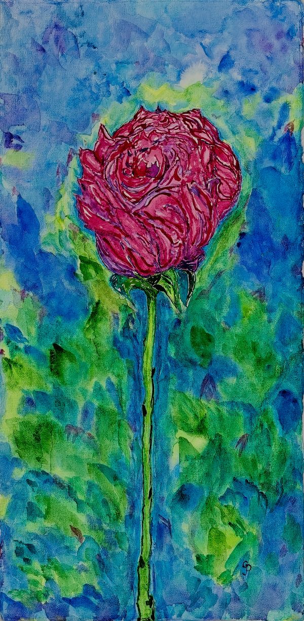 Watercolor painting of a single rose