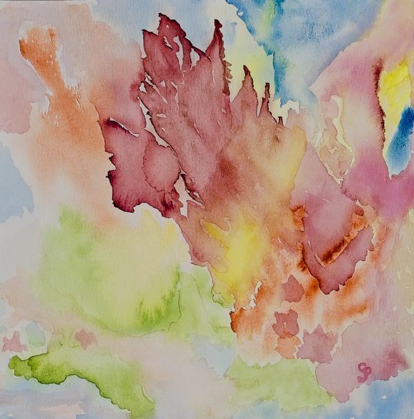 Watercolor painting of an abstract perspective on fall leaves