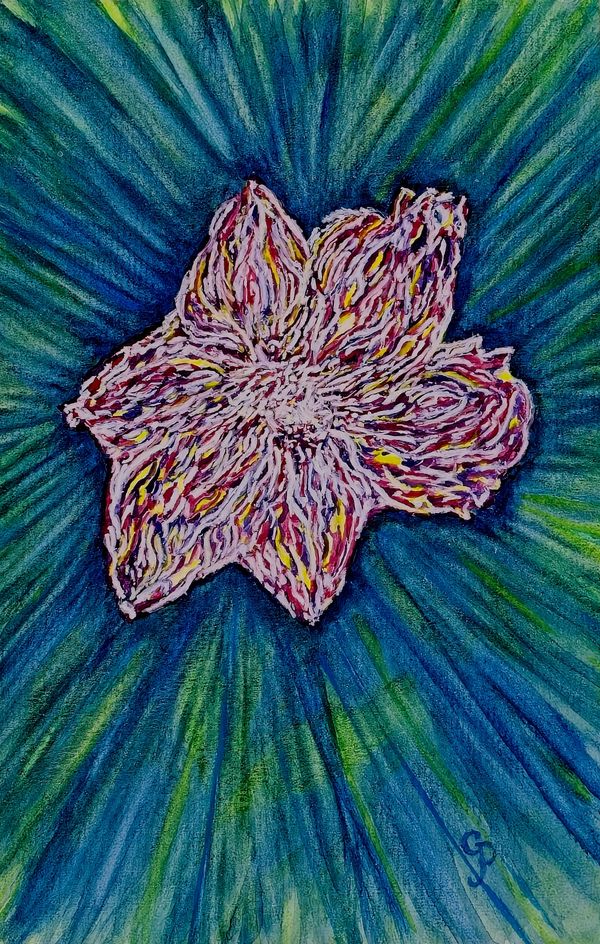 Watercolor painting of an abstract single flower