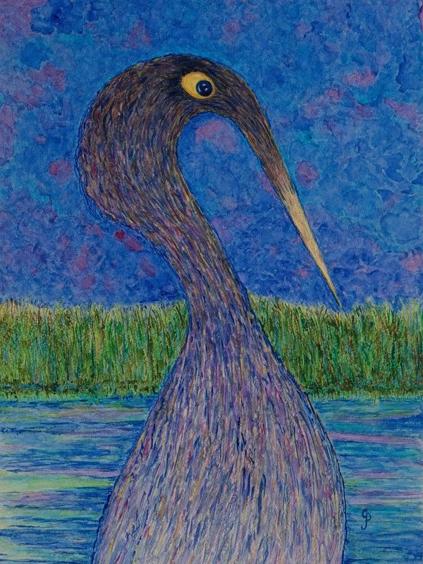 Watercolor painting of a still anhinga
