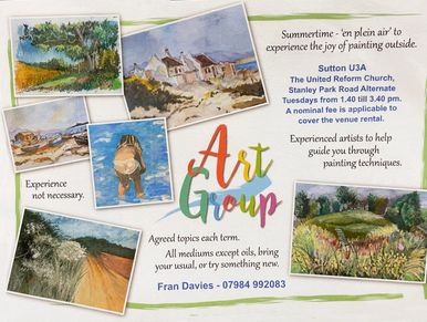 Art Group poster for the U3A showing paintings by group members. United Reform Church, Wallington
 