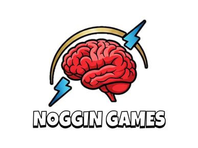 Logo with a brain and lightning bolts labeled 'Noggin Games'.