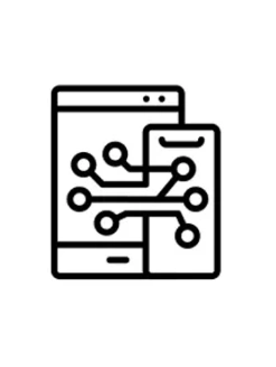 Icon of two connected smartphones symbolizing data transfer.