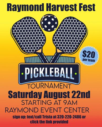 Pickleball tournament flyer for Raymond Harvest Fest.
