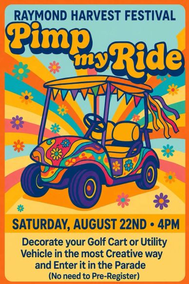 Colorful flyer for Raymond Harvest Festival's Pimp my Ride event.