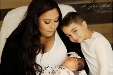 Family studio photo, mom, son, newborn baby. Missoula, Montana photographer. 
