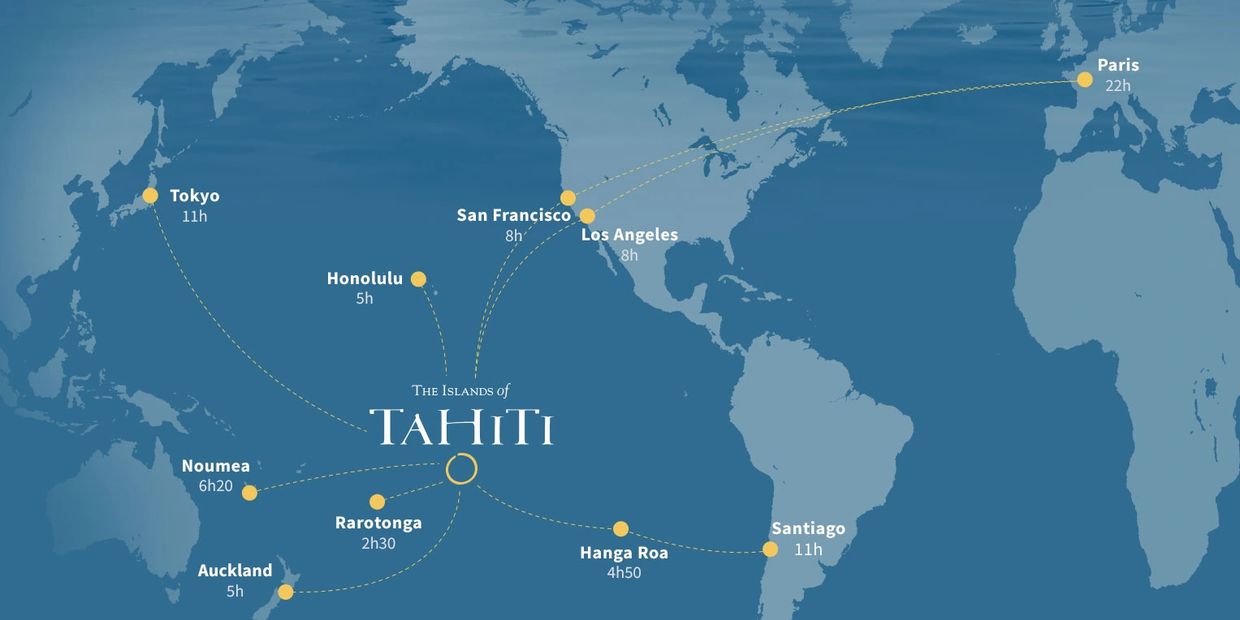 map of international flights to tahiti