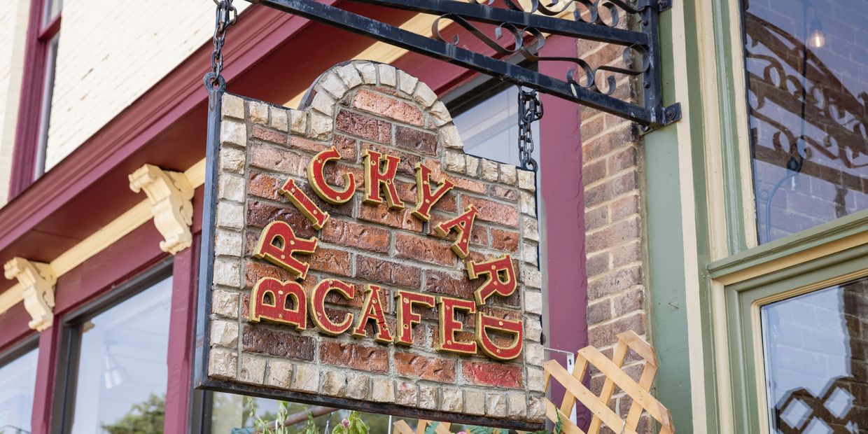closeup shot of Brickyard Cafe nameplate 