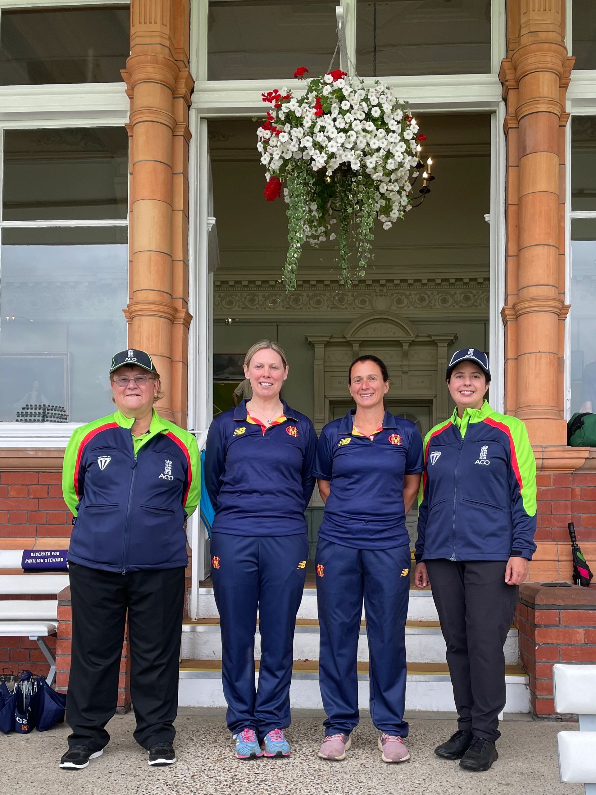 Tina Semmens (right) and colleague Angela, with team captains - 2023 MCC Women’s Day, Lord’s