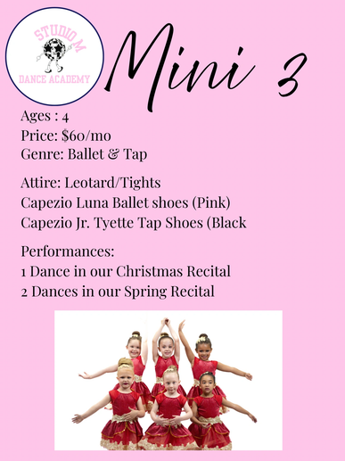 Mini 3 ballet and tap dance class for age 4.