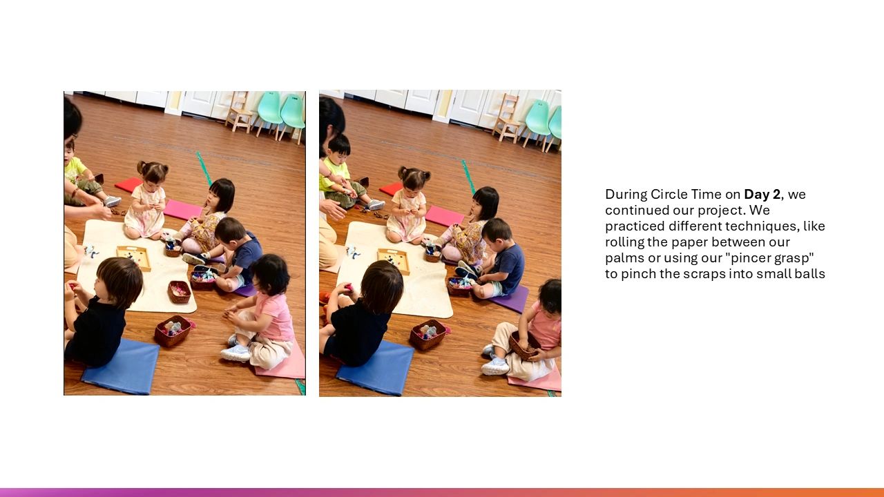 Children practicing fine motor skills during Circle Time.