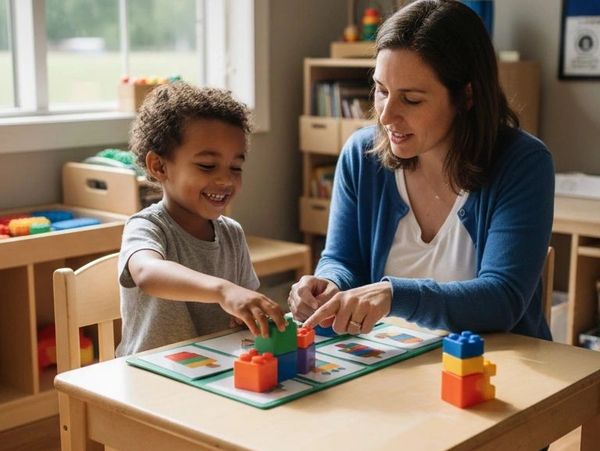 Adult and child playing with building blocks.