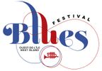 Logo for the Blues Festival featuring stylized text and a guitar image.