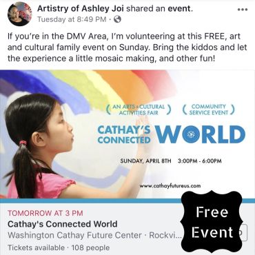 Free art and cultural family event with mosaic making in the DMV area.