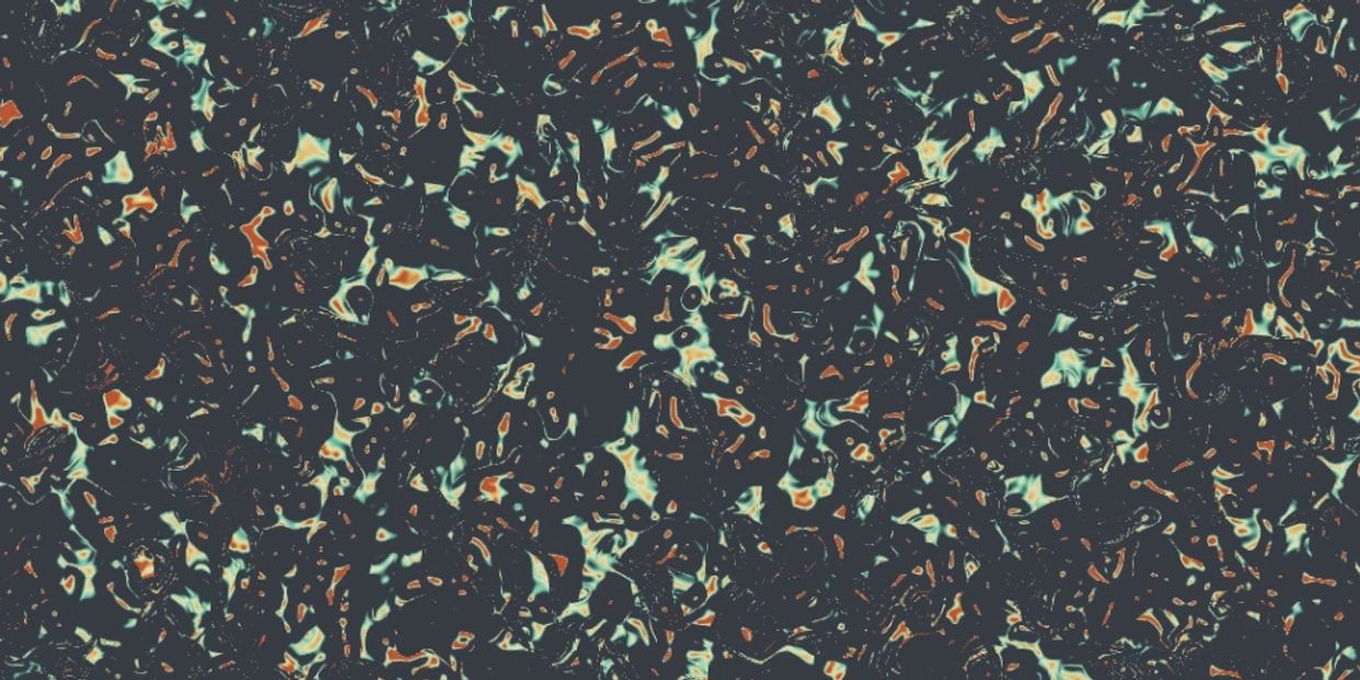 Abstract pattern with teal and orange shapes on a dark background.