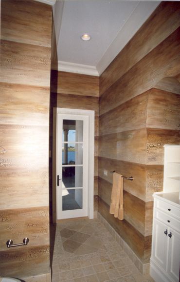 A beautiful wooden color wall job for a bathroom