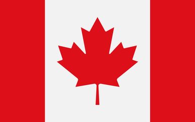 Canadian flag with red maple leaf on white and red vertical stripes.