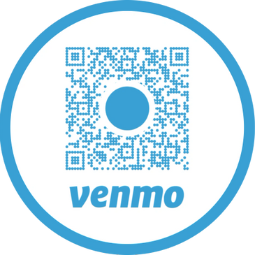Blue Venmo QR code inside a circle with logo below.
