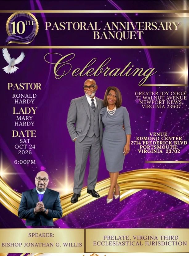 Invitation for 10th Pastoral Anniversary Banquet of Pastor Ronald and Lady Mary Hardy.