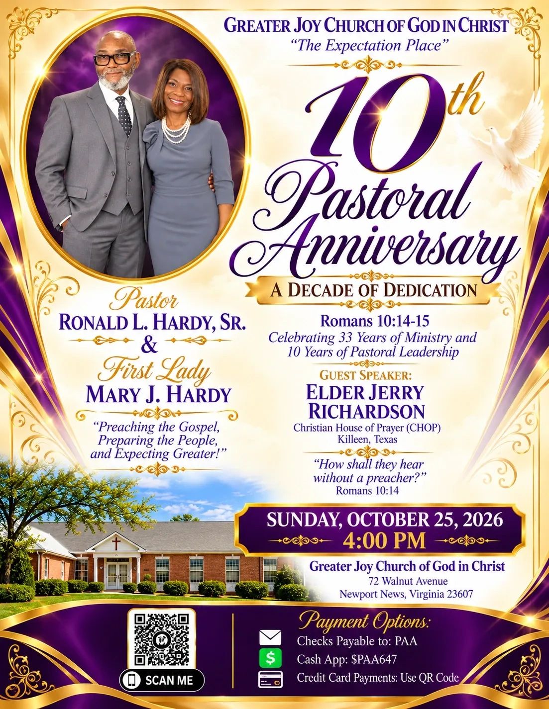 10th pastoral anniversary celebration of Ronald L. Hardy, Sr. and Mary J. Hardy.
