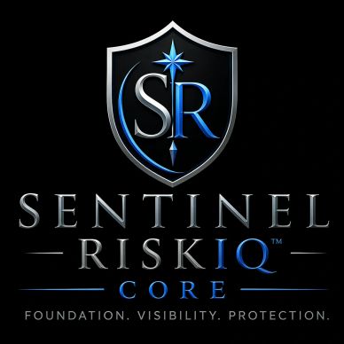 Logo of Sentinel Risk IQ Core with a shield and compass design.