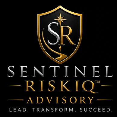 Elegant gold and silver logo for Sentinel RiskIQ Advisory with a shield and compass design.