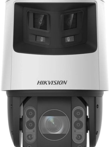 Hikvision dual-lens security camera with advanced surveillance features.