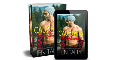 Book cover of "Caught in the Flames" by Jen Talty featuring a shirtless man.
