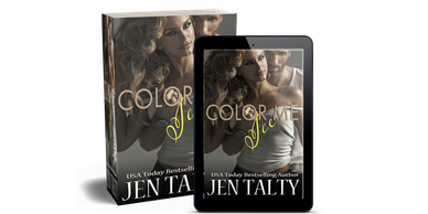 Book cover and tablet showing "Color Me Scared" by Jen Talty.