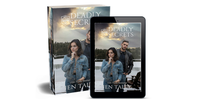 Cover of "Deadly Secrets" by Jen Talley with two characters in a snowy background.