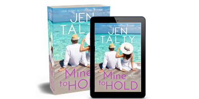 Book cover of 'Mine to Hold' by Jen Talty with a couple on a boardwalk.