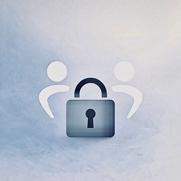 Illustration of privacy and security with a lock and two user icons.