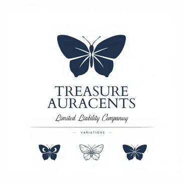 Logo with a butterfly and company name Treasure Auracents.