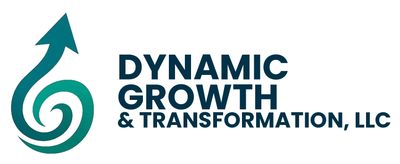 Logo of Dynamic Growth &amp; Transformation, LLC with an arrow and spiral design.