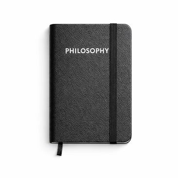 Black notebook with "PHILOSOPHY" written on the cover.