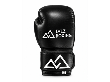 Black LVLZ boxing glove with white logos.
