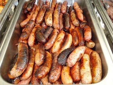 sausage in a metal pan