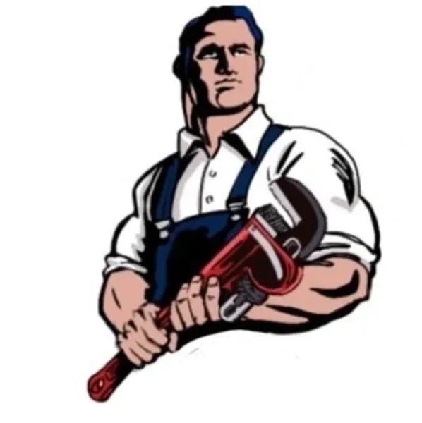Strong plumber holding a wrench.