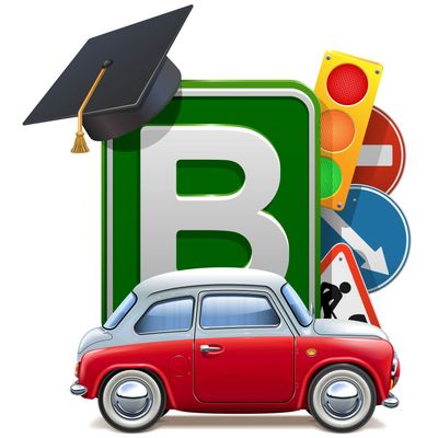 a car, graduation cap and other icons 