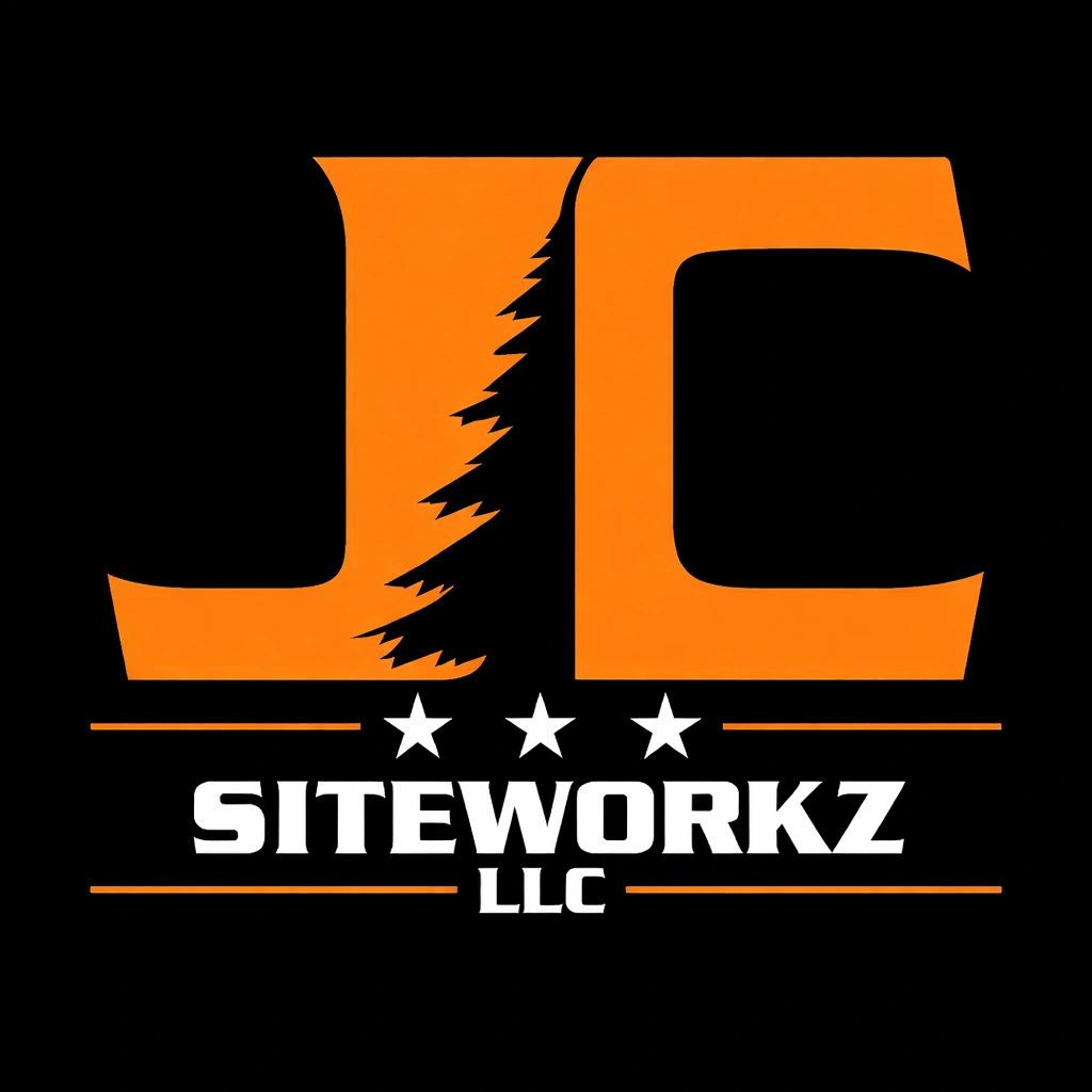 Orange JC logo with a tree silhouette and SITEWORKZ LLC text on black background.
