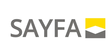Logo with the text 'SAYFA' and a geometric yellow and gray icon.